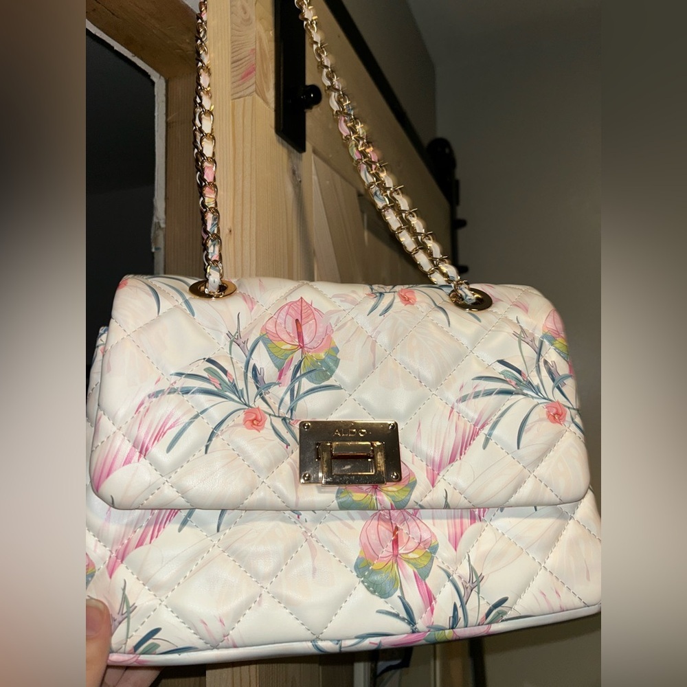 ALDO Quilted Floral Shoulder Bag - Cream and Pink - Picture 2 of 4